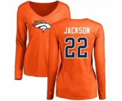 Football Women's Denver Broncos #22 Kareem Jackson Orange Name & Number Logo Long Sleeve T-Shirt