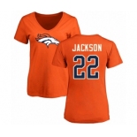 Football Women's Denver Broncos #22 Kareem Jackson Orange Name & Number Logo T-Shirt