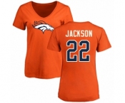 Football Women's Denver Broncos #22 Kareem Jackson Orange Name & Number Logo T-Shirt