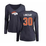 NFL Women's Nike Denver Broncos #30 Phillip Lindsay Navy Blue Name & Number Logo Long Sleeve T-Shirt