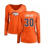 NFL Women's Nike Denver Broncos #30 Phillip Lindsay Orange Name & Number Logo Long Sleeve T-Shirt