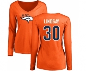 NFL Women's Nike Denver Broncos #30 Phillip Lindsay Orange Name & Number Logo Long Sleeve T-Shirt