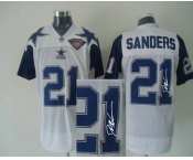 Dallas Cowboys 21# Deion Sanders White Throwback Jersey(Signed)