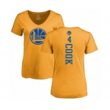 NBA Women's Nike Golden State Warriors #4 Quinn Cook Gold One Color Backer Slim-Fit V-Neck T-Shirt