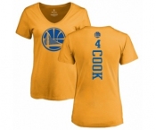 NBA Women's Nike Golden State Warriors #4 Quinn Cook Gold One Color Backer Slim-Fit V-Neck T-Shirt