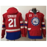 Philadelphia 76ers #21 Joel Embiid Red Name & Number Pullover NBA Hoodie