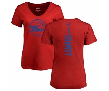 NBA Women's Nike Philadelphia 76ers #1 Landry Shamet Red One Color Backer Slim-Fit V-Neck T-Shirt