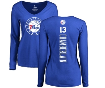 NBA Women's Nike Philadelphia 76ers #13 Wilt Chamberlain Royal Blue Backer Long Sleeve T-Shirt