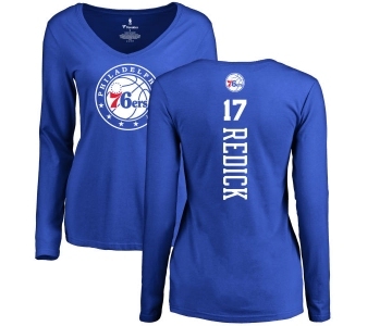 NBA Women's Nike Philadelphia 76ers #17 JJ Redick Royal Blue Backer Long Sleeve T-Shirt