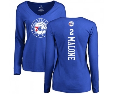 NBA Women's Nike Philadelphia 76ers #2 Moses Malone Royal Blue Backer Long Sleeve T-Shirt