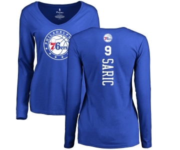 NBA Women's Nike Philadelphia 76ers #9 Dario Saric Royal Blue Backer Long Sleeve T-Shirt