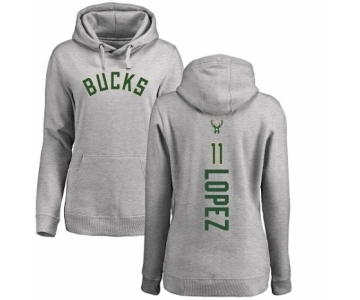 NBA Women's Nike Milwaukee Bucks #11 Brook Lopez Ash Backer Pullover Hoodie