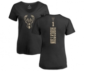 NBA Women's Nike Milwaukee Bucks #1 Oscar Robertson Black One Color Backer Slim-Fit V-Neck T-Shirt