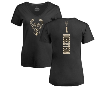 NBA Women's Nike Milwaukee Bucks #1 Oscar Robertson Black One Color Backer Slim-Fit V-Neck T-Shirt