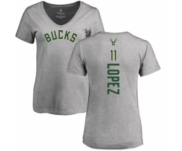 NBA Women's Nike Milwaukee Bucks #11 Brook Lopez Ash Backer T-Shirt