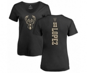 NBA Women's Nike Milwaukee Bucks #11 Brook Lopez Black One Color Backer Slim-Fit V-Neck T-Shirt