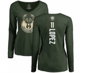 NBA Women's Nike Milwaukee Bucks #11 Brook Lopez Green Backer Long Sleeve T-Shirt