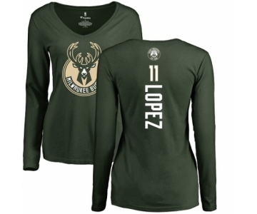 NBA Women's Nike Milwaukee Bucks #11 Brook Lopez Green Backer Long Sleeve T-Shirt