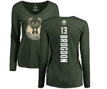 NBA Women's Nike Milwaukee Bucks #13 Malcolm Brogdon Green Backer Long Sleeve T-Shirt