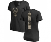 NBA Women's Nike Milwaukee Bucks #33 Kareem Abdul-Jabbar Black One Color Backer Slim-Fit V-Neck T-Shirt