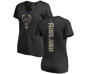 NBA Women's Nike Milwaukee Bucks #33 Kareem Abdul-Jabbar Black One Color Backer Slim-Fit V-Neck T-Shirt