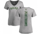 NBA Women's Nike Milwaukee Bucks #34 Giannis Antetokounmpo Ash Backer T-Shirt