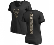 NBA Women's Nike Milwaukee Bucks #34 Giannis Antetokounmpo Black One Color Backer Slim-Fit V-Neck T-Shirt