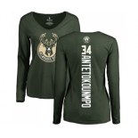 NBA Women's Nike Milwaukee Bucks #34 Giannis Antetokounmpo Green Backer Long Sleeve T-Shirt