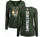 NBA Women's Nike Milwaukee Bucks #34 Giannis Antetokounmpo Green Backer Long Sleeve T-Shirt