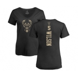 NBA Women's Nike Milwaukee Bucks #5 D. J. Wilson Black One Color Backer Slim-Fit V-Neck T-Shirt