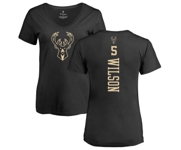 NBA Women's Nike Milwaukee Bucks #5 D. J. Wilson Black One Color Backer Slim-Fit V-Neck T-Shirt