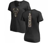 NBA Women's Nike Milwaukee Bucks #9 Donte DiVincenzo Black One Color Backer Slim-Fit V-Neck T-Shirt