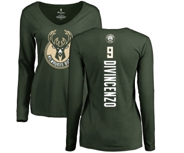 NBA Women's Nike Milwaukee Bucks #9 Donte DiVincenzo Green Backer Long Sleeve T-Shirt