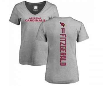 Football Women's Arizona Cardinals #11 Larry Fitzgerald Ash Backer V-Neck T-Shirt