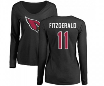 Football Women's Arizona Cardinals #11 Larry Fitzgerald Black Name & Number Logo Long Sleeve T-Shirt