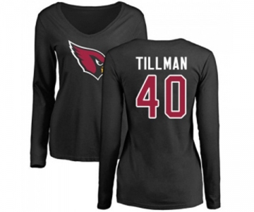 Football Women's Arizona Cardinals #40 Pat Tillman Black Name & Number Logo Long Sleeve T-Shirt