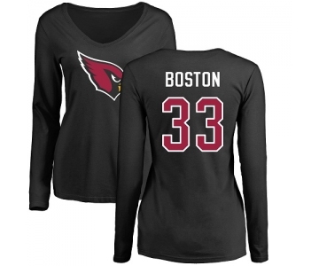 NFL Women's Nike Arizona Cardinals #33 Tre Boston Black Name & Number Logo Long Sleeve T-Shirt