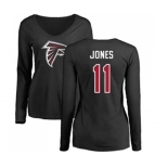 Football Women's Atlanta Falcons #11 Julio Jones Black Name & Number Logo Long Sleeve T-Shirt