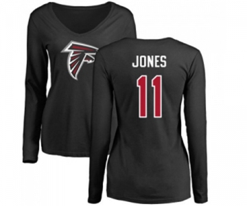 Football Women's Atlanta Falcons #11 Julio Jones Black Name & Number Logo Long Sleeve T-Shirt