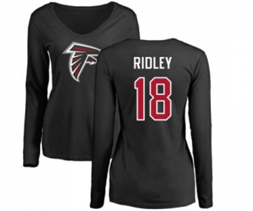 Football Women's Atlanta Falcons #18 Calvin Ridley Black Name & Number Logo Long Sleeve T-Shirt