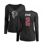 Football Women's Atlanta Falcons #2 Matt Ryan Black Name & Number Logo Long Sleeve T-Shirt