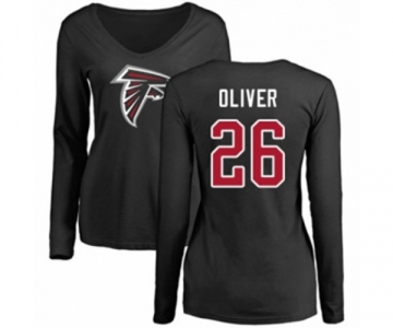 Football Women's Atlanta Falcons #26 Isaiah Oliver Black Name & Number Logo Long Sleeve T-Shirt