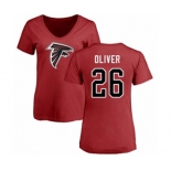 Football Women's Atlanta Falcons #26 Isaiah Oliver Red Name & Number Logo T-Shirt