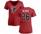 Football Women's Atlanta Falcons #26 Isaiah Oliver Red Name & Number Logo T-Shirt