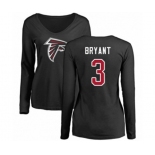 Football Women's Atlanta Falcons #3 Matt Bryant Black Name & Number Logo Long Sleeve T-Shirt