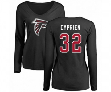 Football Women's Atlanta Falcons #32 Johnathan Cyprien Black Name & Number Logo Long Sleeve T-Shirt