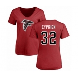 Football Women's Atlanta Falcons #32 Johnathan Cyprien Red Name & Number Logo T-Shirt