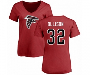 Football Women's Atlanta Falcons #32 Qadree Ollison Red Name & Number Logo T-Shirt