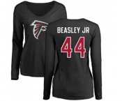 Football Women's Atlanta Falcons #44 Vic Beasley Black Name & Number Logo Long Sleeve T-Shirt