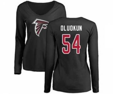 Football Women's Atlanta Falcons #54 Foye Oluokun Black Name & Number Logo Long Sleeve T-Shirt